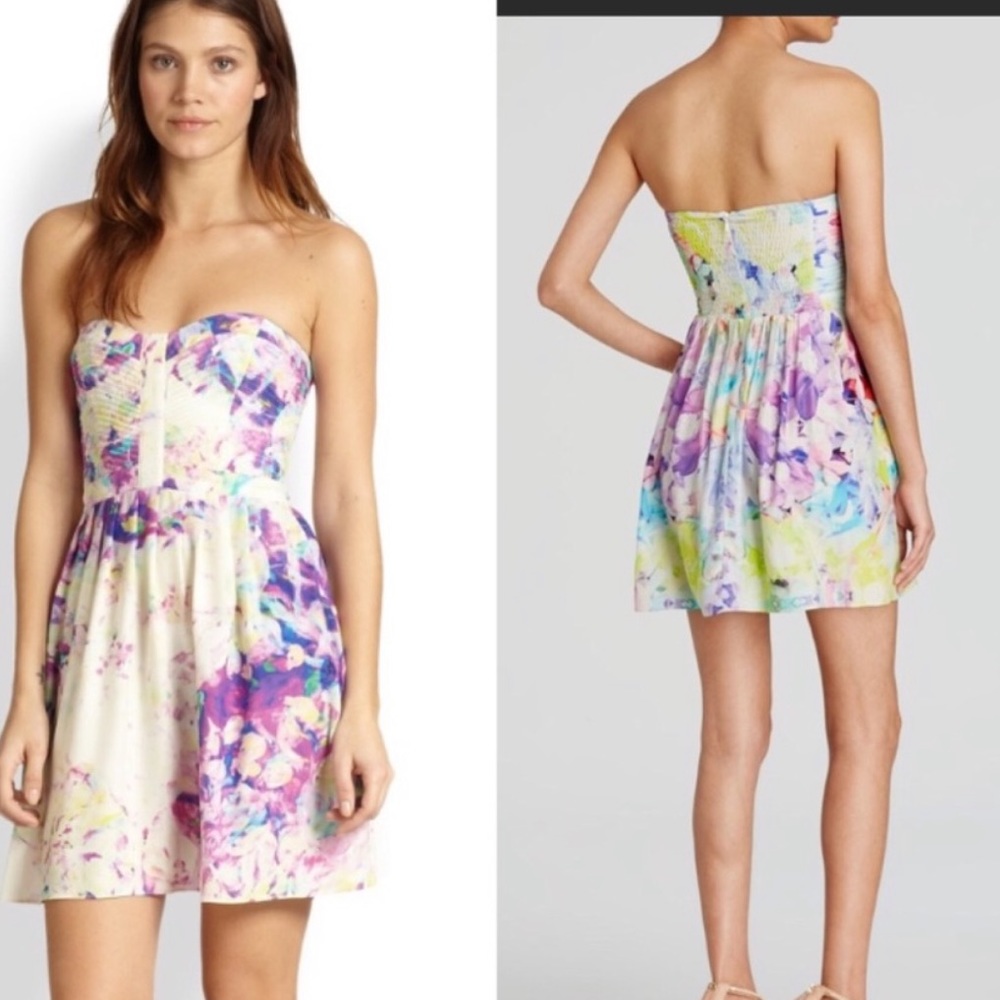 Parker strapless Arcadia silk floral dress